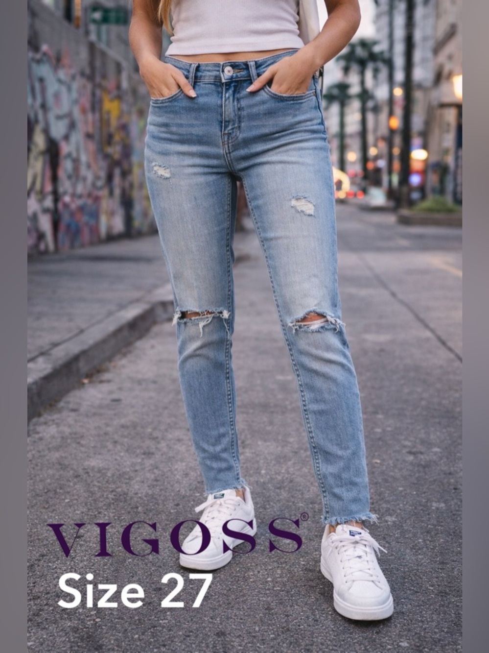 🖤 Vigoss Jagger Jeans-Size 27 – Light Wash Distressed